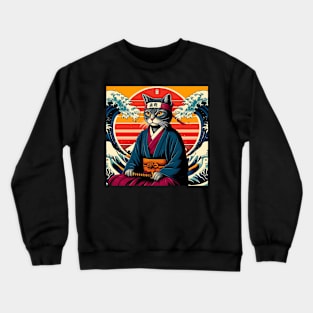 Vaporwave Samurai Cat Great Wave Off Kanagawa Crewneck Sweatshirt